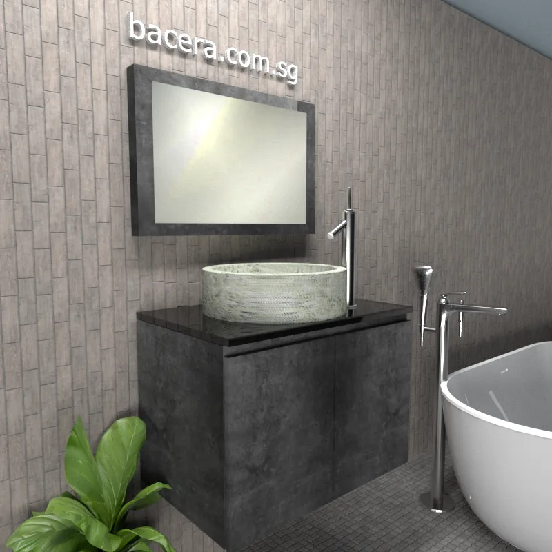 DUSCHE 2007103MG PVC Basin Cabinet Marble Grey with Black Quartz Top (optional Mirror Cabinet or Mirror)
