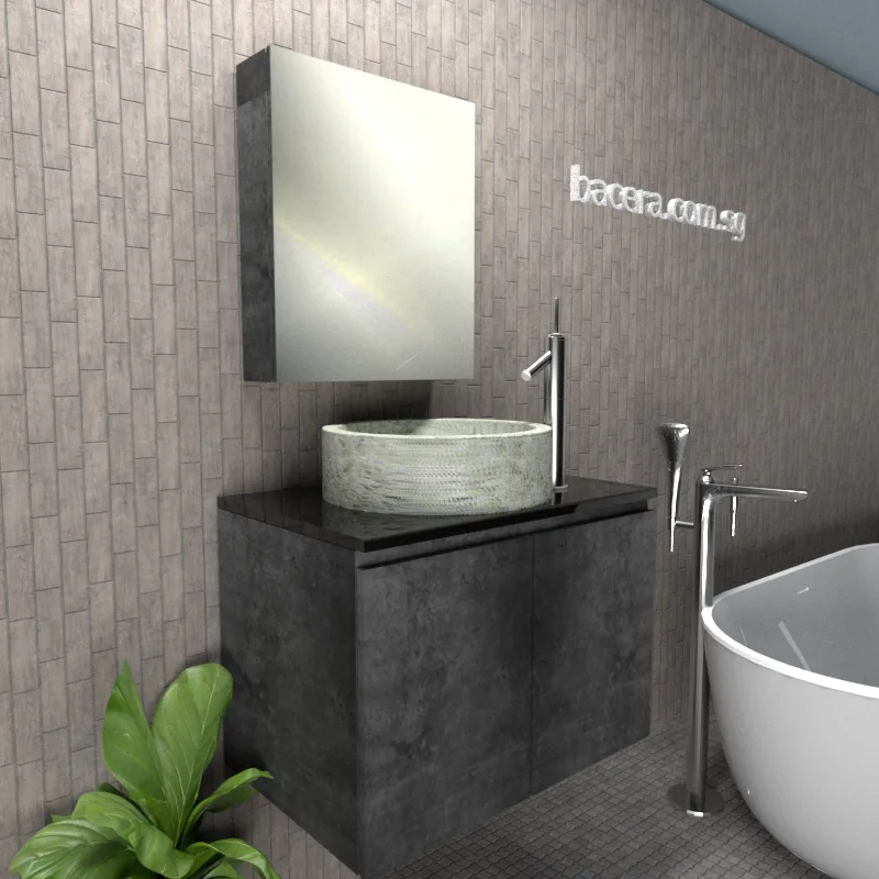 DUSCHE 2007103MG PVC Basin Cabinet Marble Grey with Black Quartz Top (optional Mirror Cabinet or Mirror)