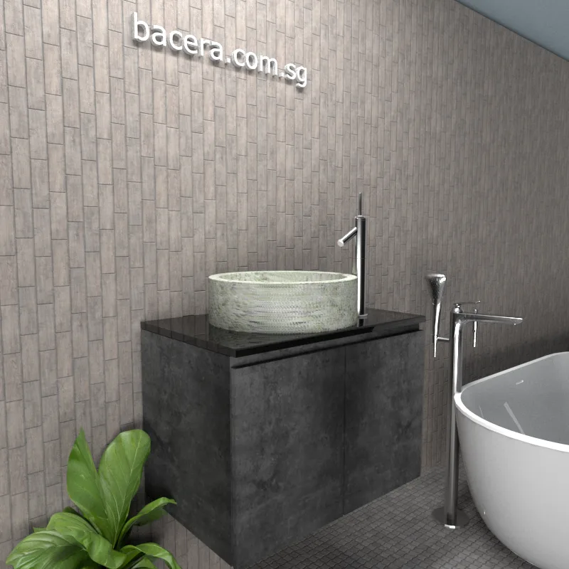 DUSCHE 2007103MG PVC Basin Cabinet Marble Grey with Black Quartz Top (optional Mirror Cabinet or Mirror)