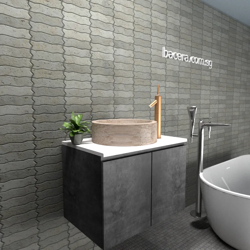 DUSCHE 2007103MG PVC Basin Cabinet Marble Grey with Marble White Solid Surface Top (optional Mirror Cabinet or Mirror)