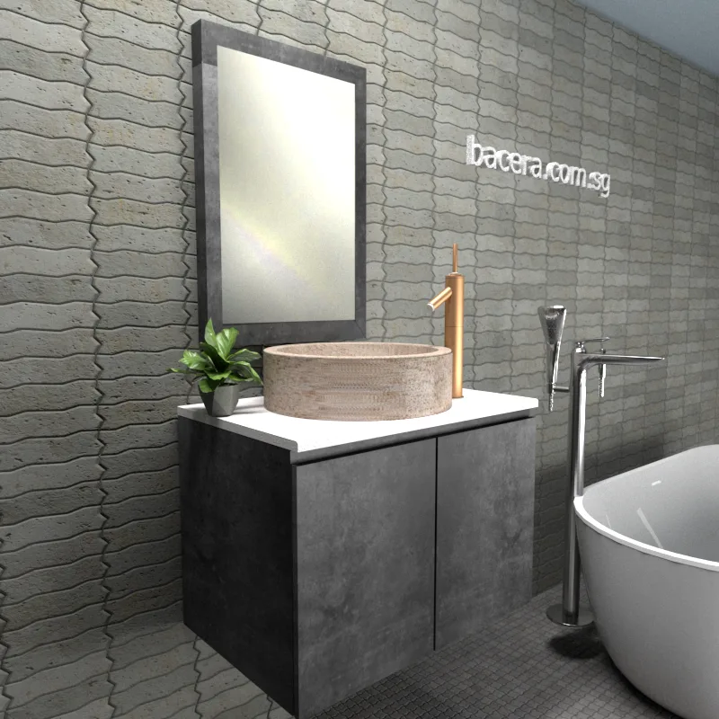 DUSCHE 2007103MG PVC Basin Cabinet Marble Grey with Marble White Solid Surface Top (optional Mirror Cabinet or Mirror)