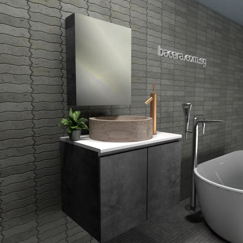 DUSCHE 2007103MG PVC Basin Cabinet Marble Grey with Marble White Solid Surface Top (optional Mirror Cabinet or Mirror)