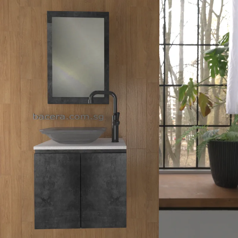 DUSCHE 2007103MG PVC Basin Cabinet Marble Grey with White Marble Solid Surface Top (optional Mirror Cabinet or Mirror)