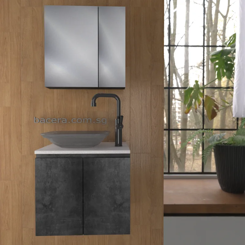 DUSCHE 2007103MG PVC Basin Cabinet Marble Grey with White Marble Solid Surface Top (optional Mirror Cabinet or Mirror)