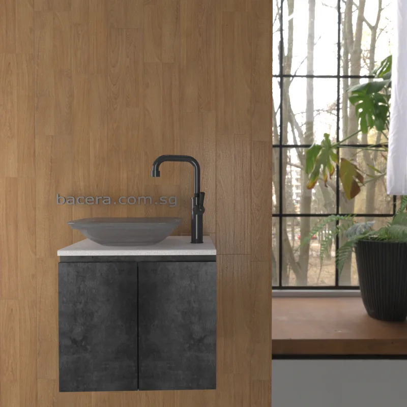 DUSCHE 2007103MG PVC Basin Cabinet Marble Grey with White Marble Solid Surface Top (optional Mirror Cabinet or Mirror)
