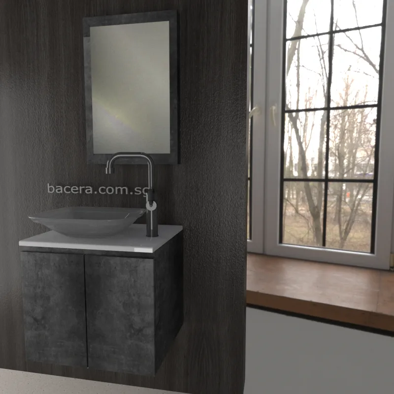 DUSCHE 2007103MG PVC Basin Cabinet Marble Grey with White Solid Surface Top (optional Mirror Cabinet or Mirror)