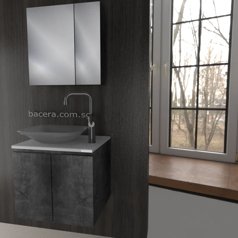 DUSCHE 2007103MG PVC Basin Cabinet Marble Grey with White Solid Surface Top (optional Mirror Cabinet or Mirror)