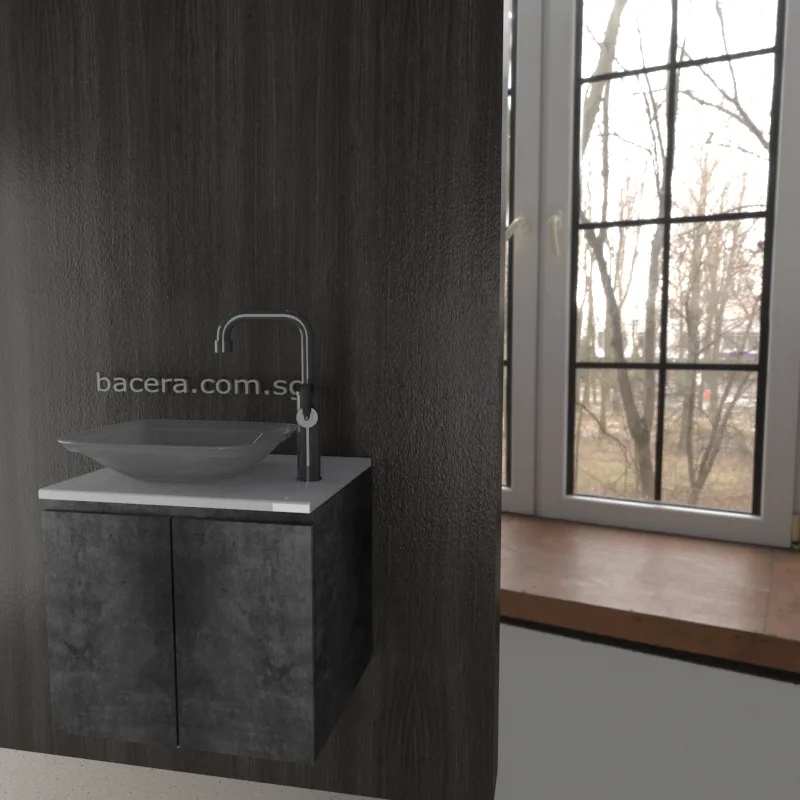 DUSCHE 2007103MG PVC Basin Cabinet Marble Grey with White Solid Surface Top (optional Mirror Cabinet or Mirror)