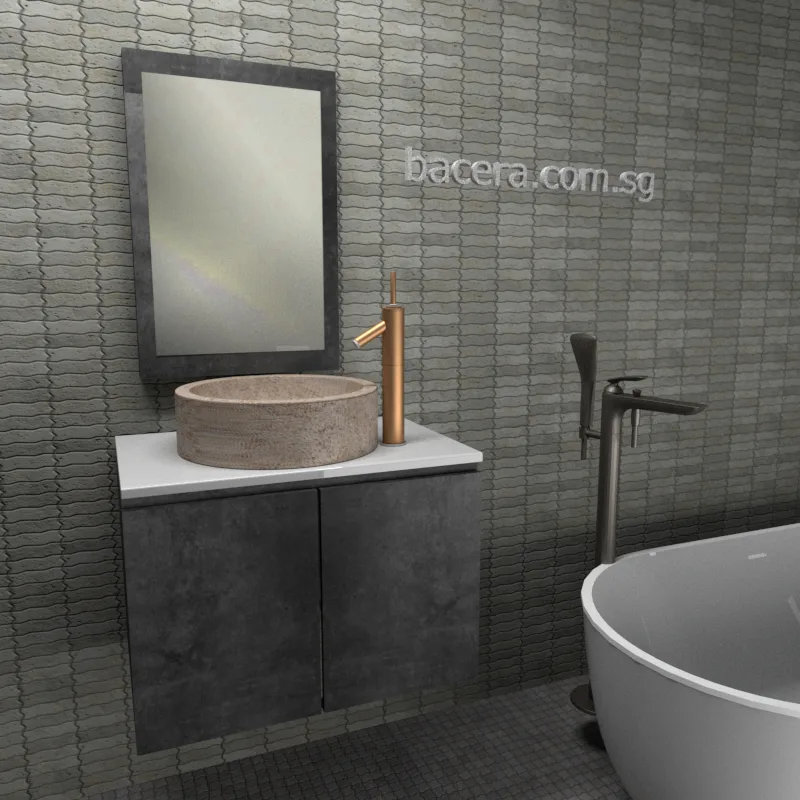 DUSCHE 2007103MG PVC Basin Cabinet Marble Grey with White Solid Surface Top