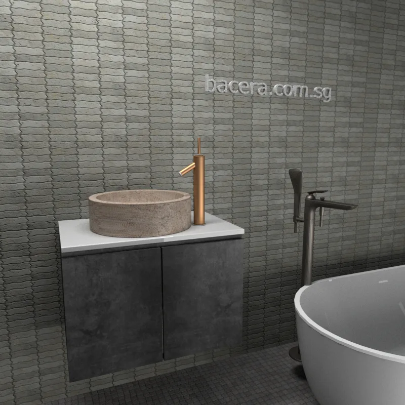 DUSCHE 2007103MG PVC Basin Cabinet Marble Grey with White Solid Surface Top