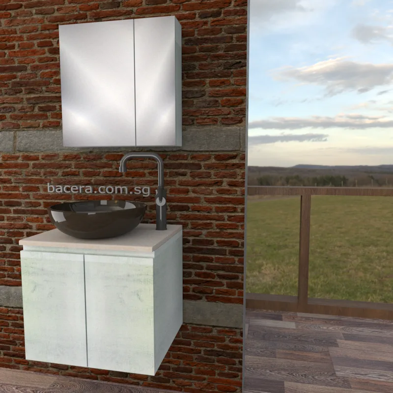 DUSCHE 2007103WW PVC Basin Cabinet Wood White with Black Quartz Surface Top
