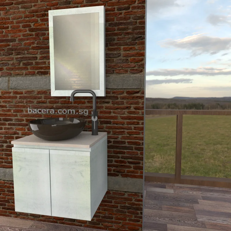 DUSCHE 2007103WW PVC Basin Cabinet Wood White with Black Quartz Surface Top
