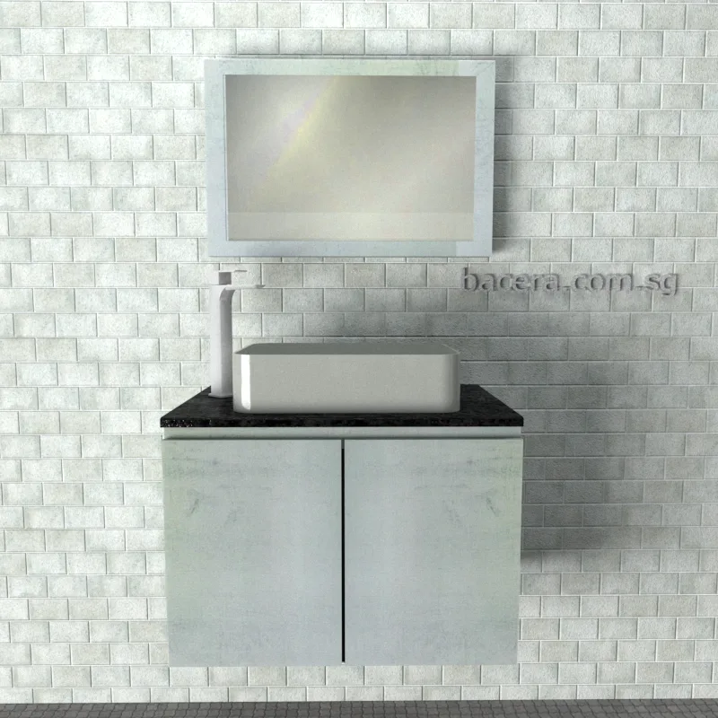 DUSCHE 2007103WW PVC Basin Cabinet Wood White with Black Quartz Top