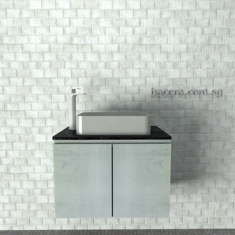 DUSCHE 2007103WW PVC Basin Cabinet Wood White with Black Quartz Top