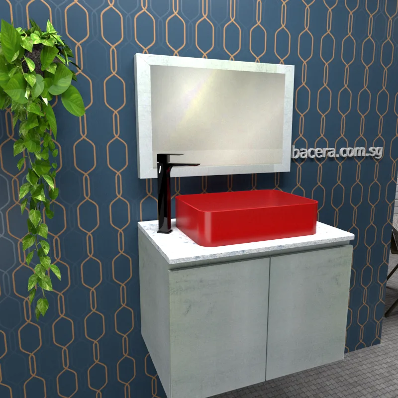 DUSCHE 2007103WW PVC Basin Cabinet Wood White with Marble White Top
