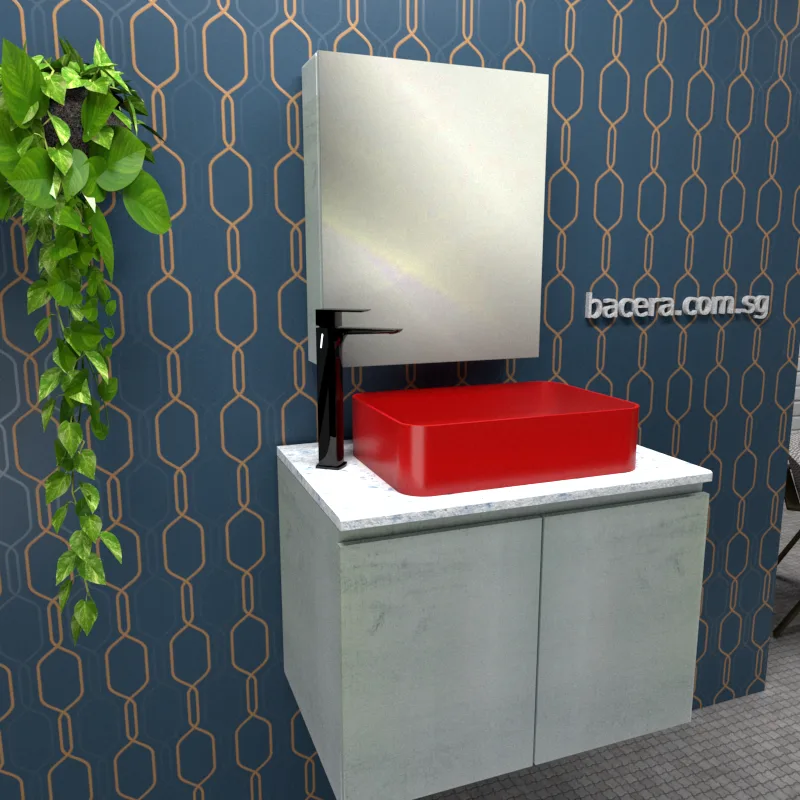 DUSCHE 2007103WW PVC Basin Cabinet Wood White with Marble White Top