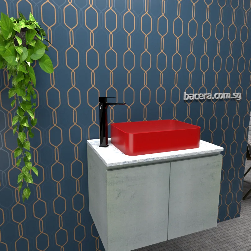 DUSCHE 2007103WW PVC Basin Cabinet Wood White with Marble White Top