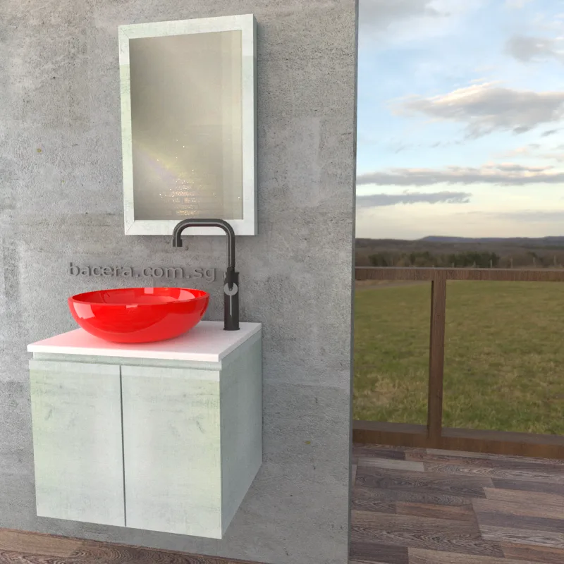 DUSCHE 2007103WW PVC Basin Cabinet Wood White with White Marble Top