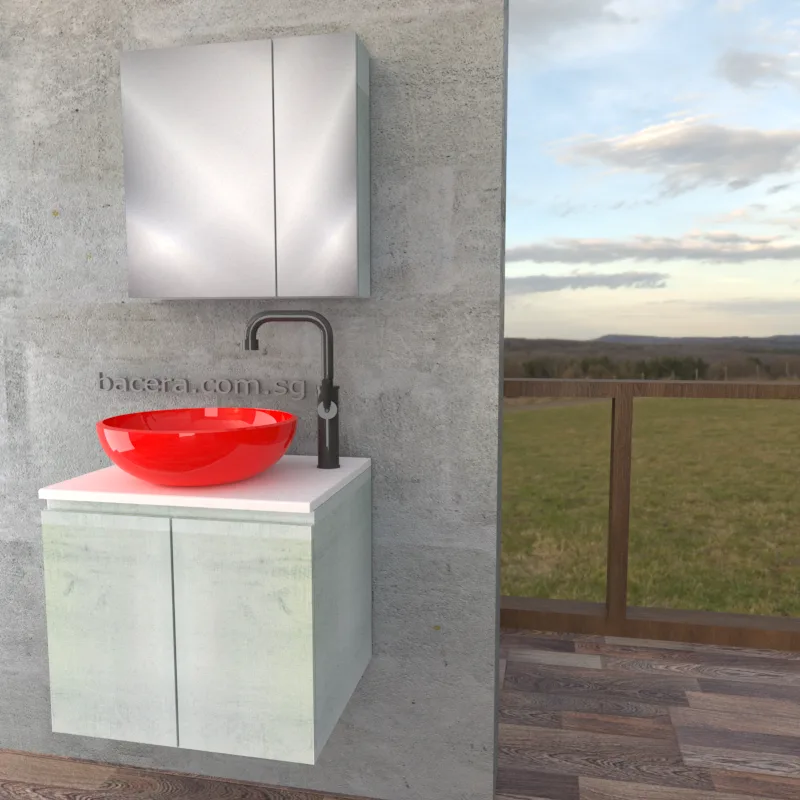 DUSCHE 2007103WW PVC Basin Cabinet Wood White with White Marble Top