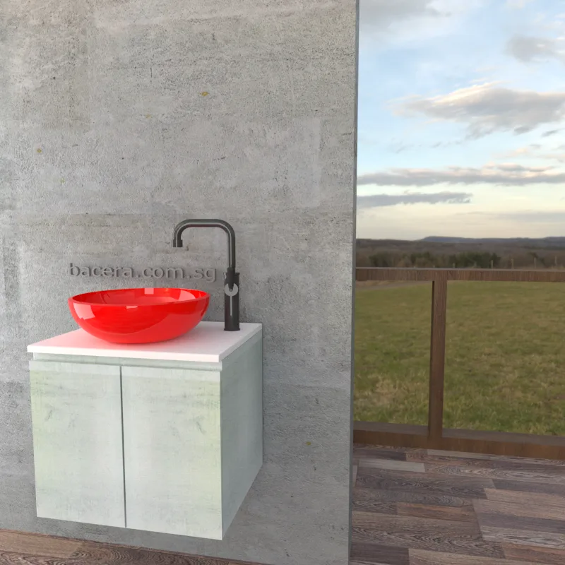DUSCHE 2007103WW PVC Basin Cabinet Wood White with White Marble Top
