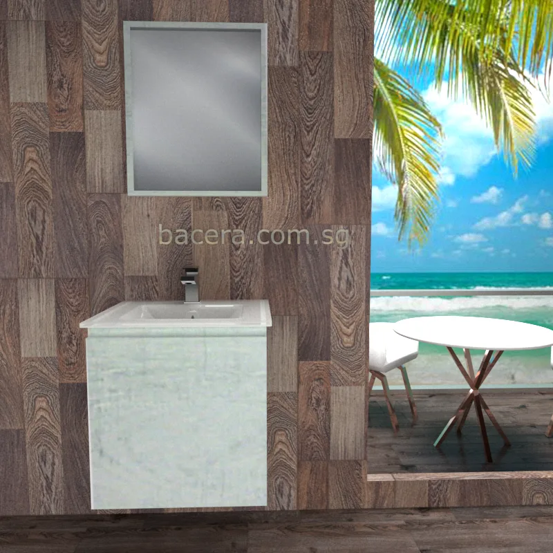 DUSCHE PVC Cabinet 2005103WW Wood White with Insert Basin 1003101A (Optional Mirror Cabinet or Mirror)