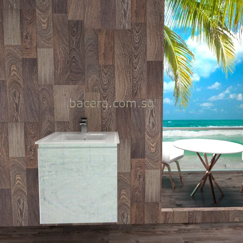DUSCHE PVC Cabinet 2005103WW Wood White with Insert Basin 1003101A (Optional Mirror Cabinet or Mirror)