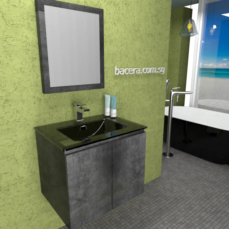 DUSCHE PVC Marble Grey Basin Cabinet 2006103MG with Insert Basin 1003102MB