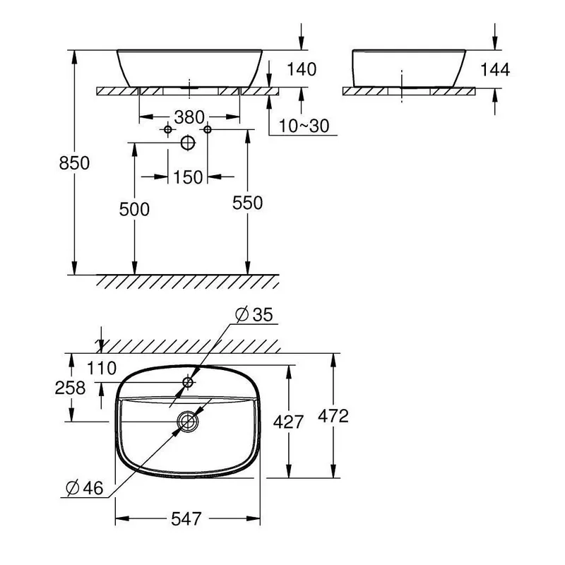 Grohe 104586SH00 Bau Vessel Square Basin with Deck