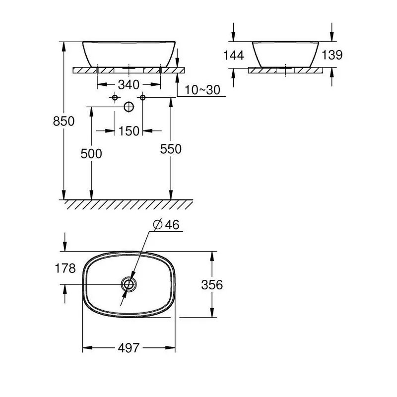 Grohe 104589SH00 Bau Vessel Square Basin without Deck