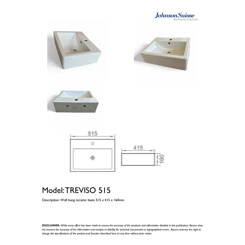 Johnson Suisse Treviso 515 Wall Hung Basin