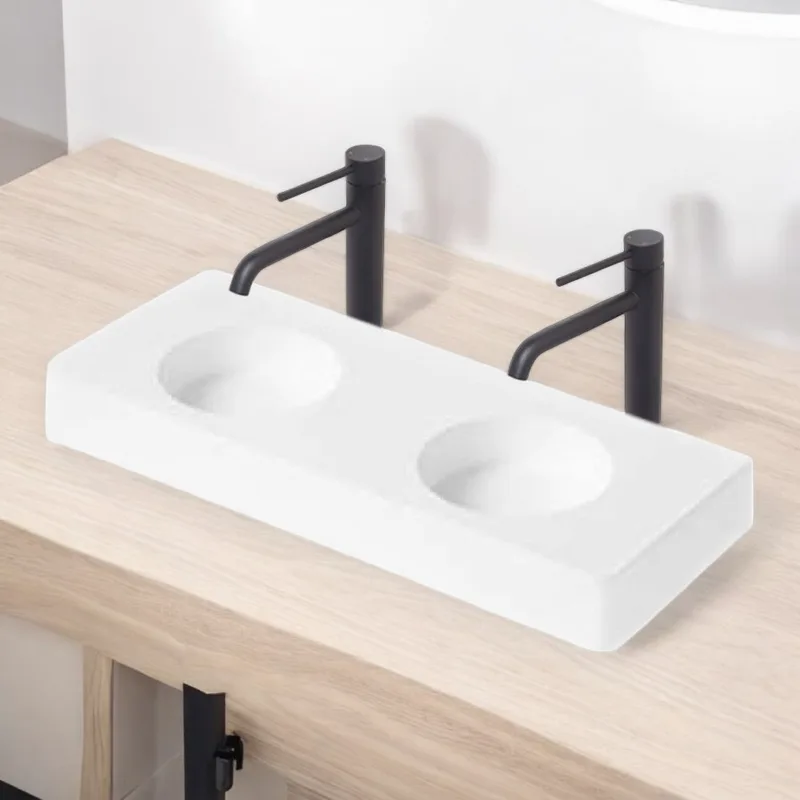 Z9081 Solid Surface Double Bowl Countertop Basin