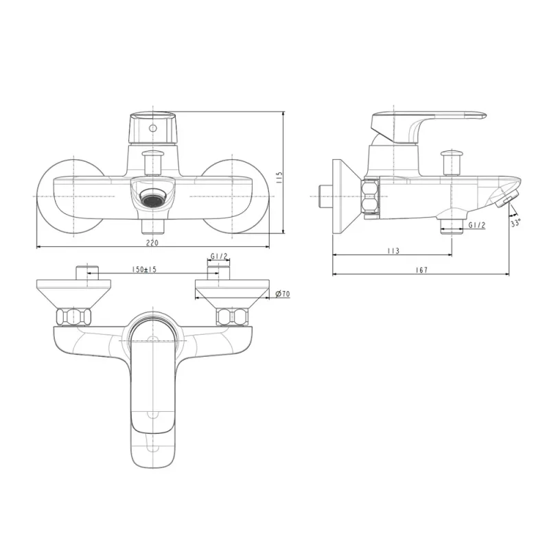 American Standard Loven Exposed Bath & Shower Mixer