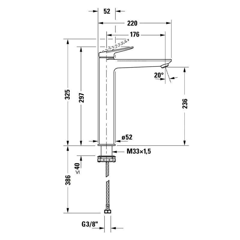 Duravit Wave Tall Basin Mixer (104-0002-A46, Matt Black)
