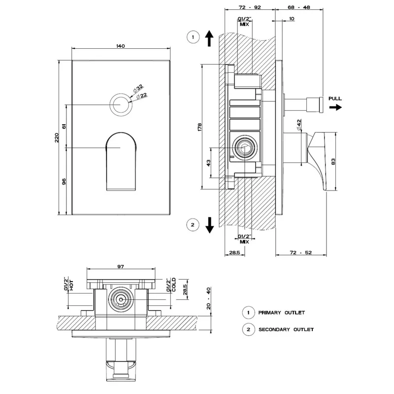 Gessi 38473 49079 Via Solferino Concealed Bath Mixer