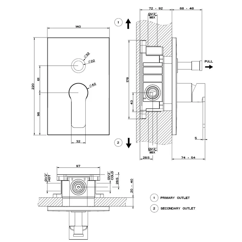 Gessi Corso Venezia Concealed Bath Mixer Bundle