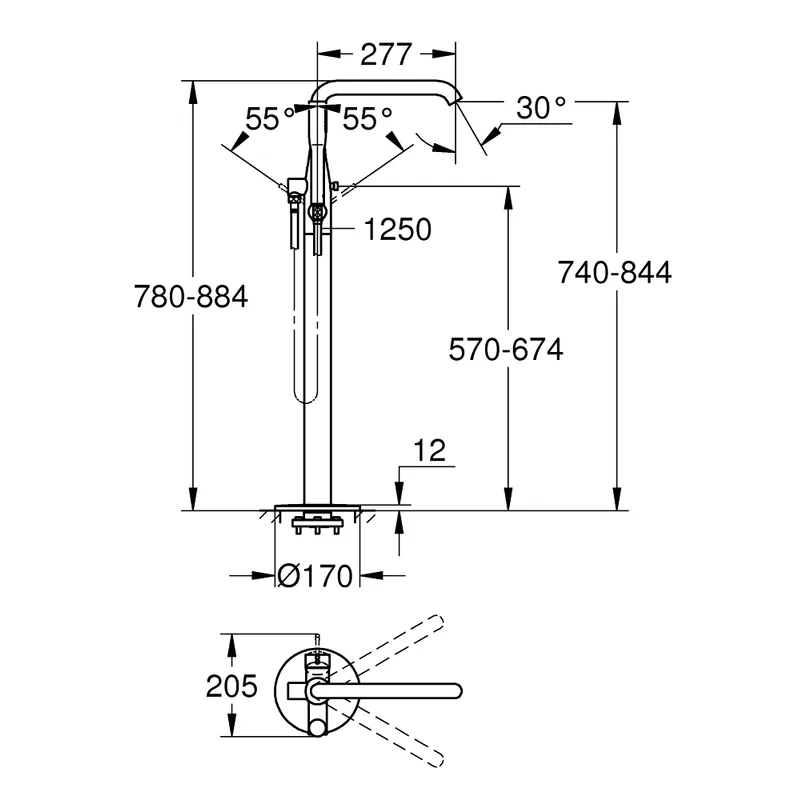 Grohe Essence Floor Mounted Single-Lever Bath Mixer (GH23491001)