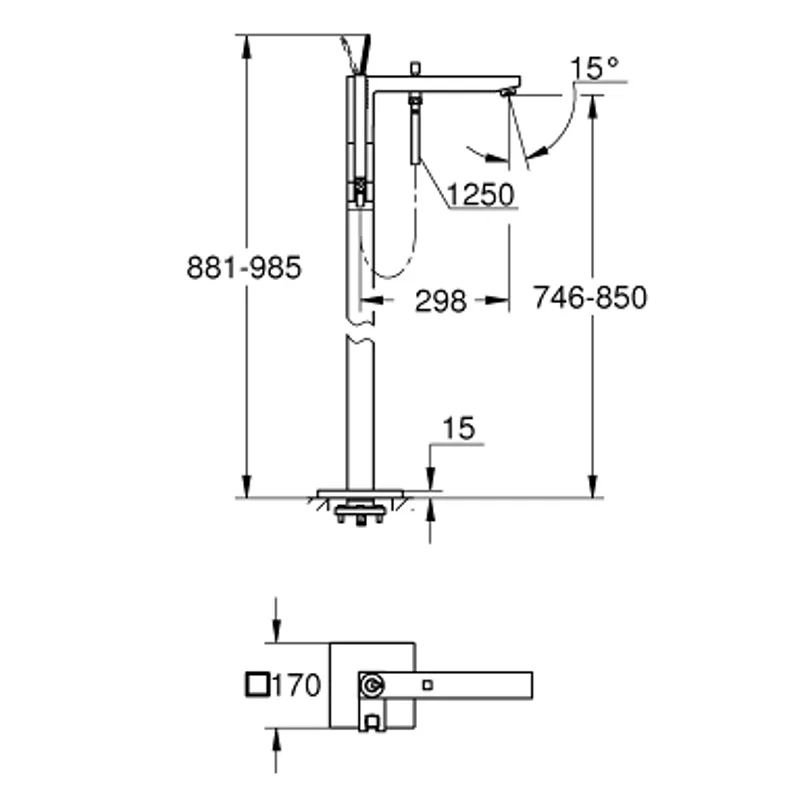 Grohe Eurocube Joy Floor Mounted Bath Mixer (GH23667000)