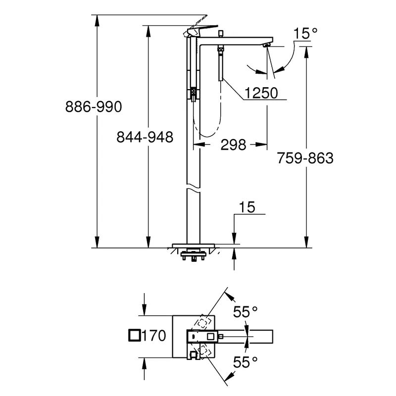 Grohe Eurocube Single-Lever Floor Mounted Bath Mixer (GH23672000)