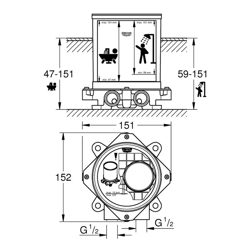 GH29086000 Concealed Body for Grohe Floor Standing Bathtub Mixers
