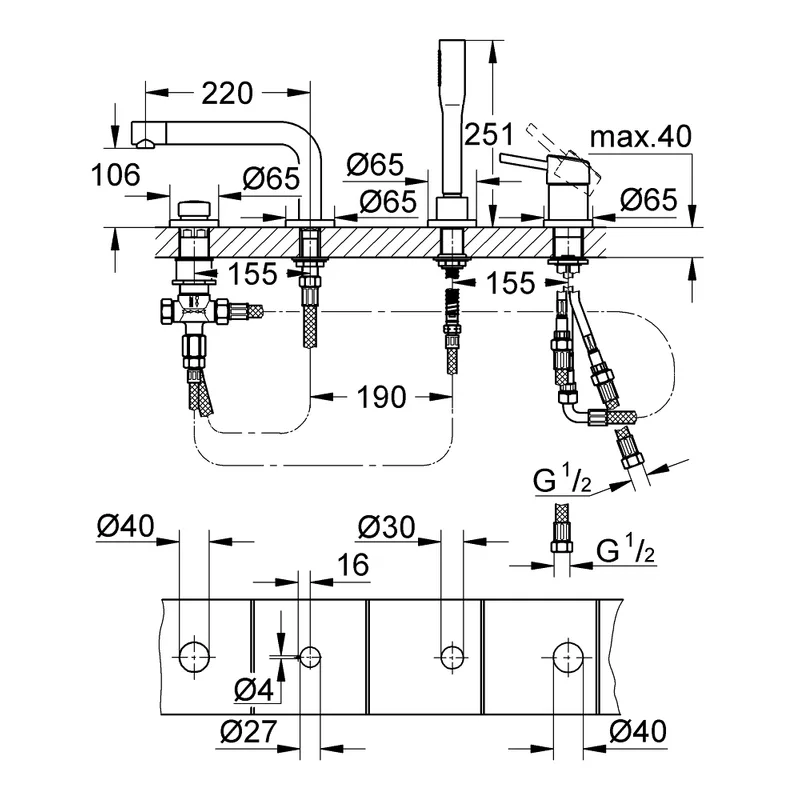 Grohe 19576002 Single Lever Bath Combination