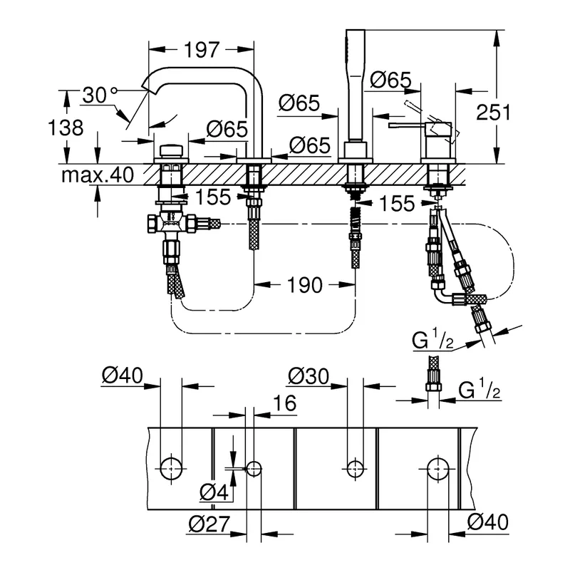 Grohe Essence Single-Lever 4-Hole Bath Combination (19578A01)