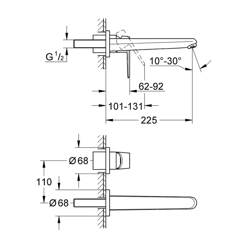 Grohe Eurodisc Cosmopolitan Wall-Mounted Basin Mixer (19974002)