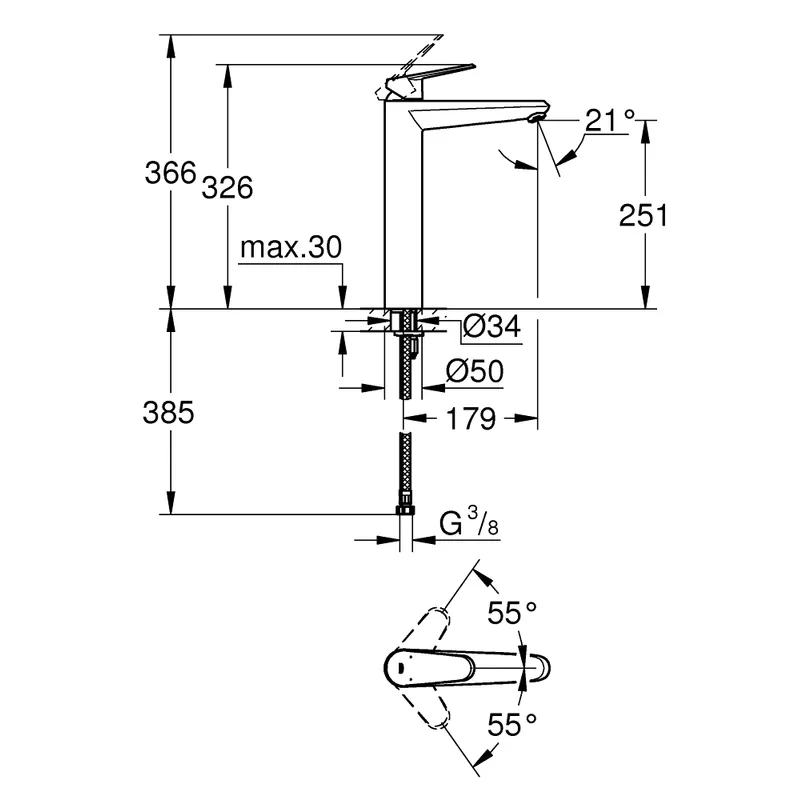 Grohe Eurodisc Cosmopolitan XL Tall Basin Mixer (23432000)