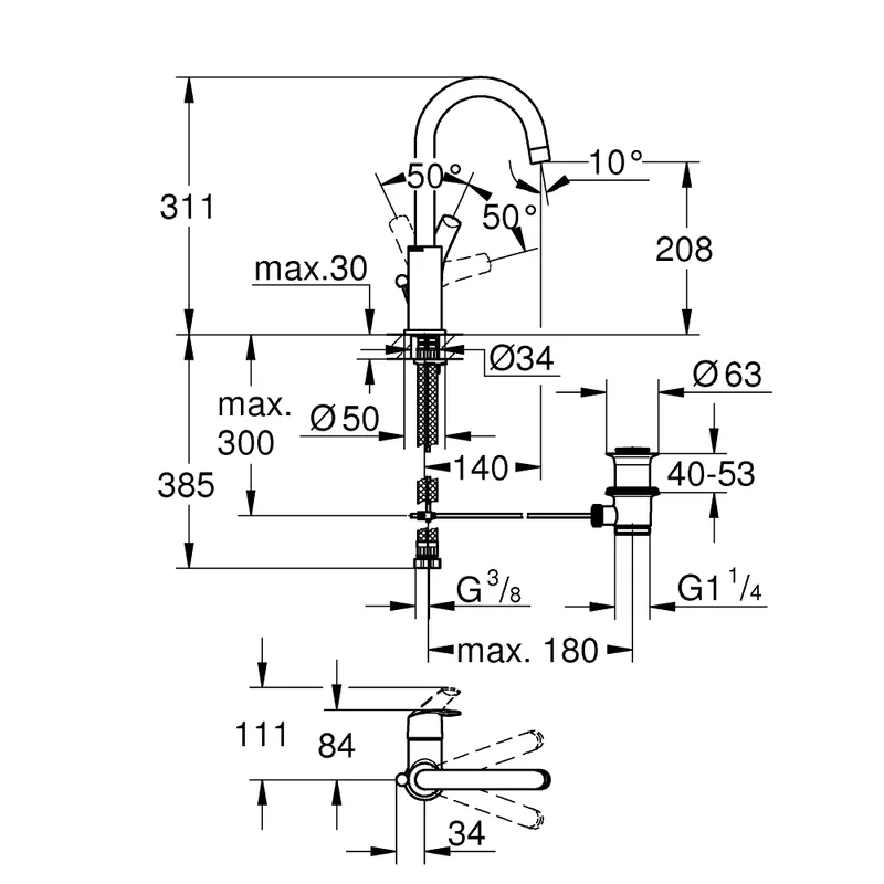 Grohe Eurosmart High Basin Mixer (23537002)