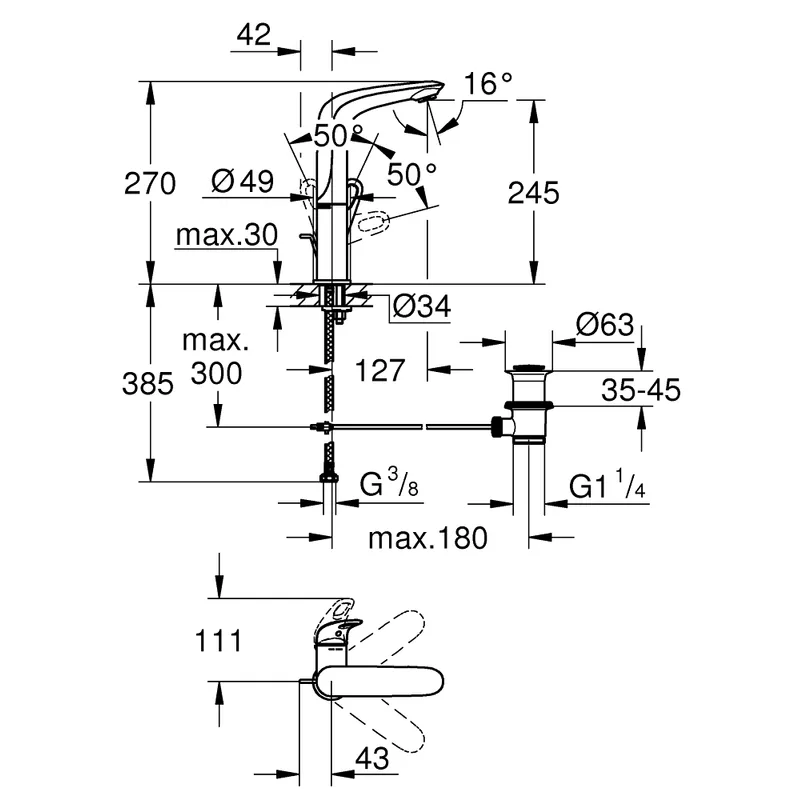 Grohe Eurostyle Extra-High Basin Mixer (23569003)