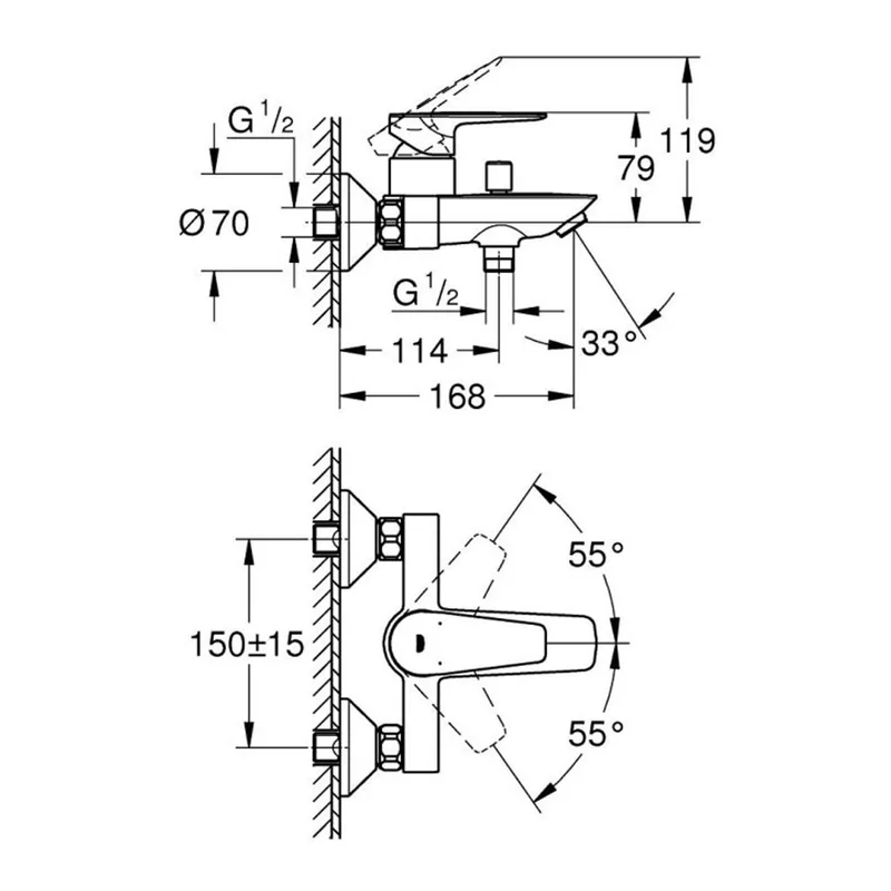 Grohe BauEdge Exposed Bath & Shower Mixer (23605001)