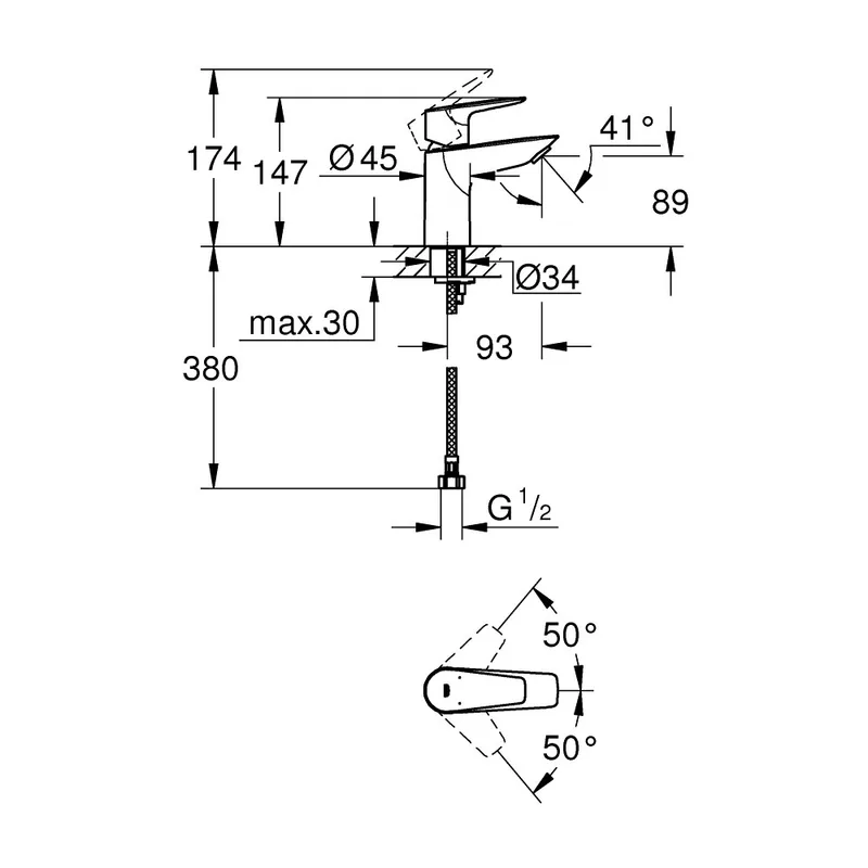 Grohe BauEdge Basin Mixer (32858001)