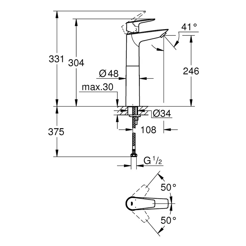 Grohe BauEdge Tall Basin Mixer (32860001)