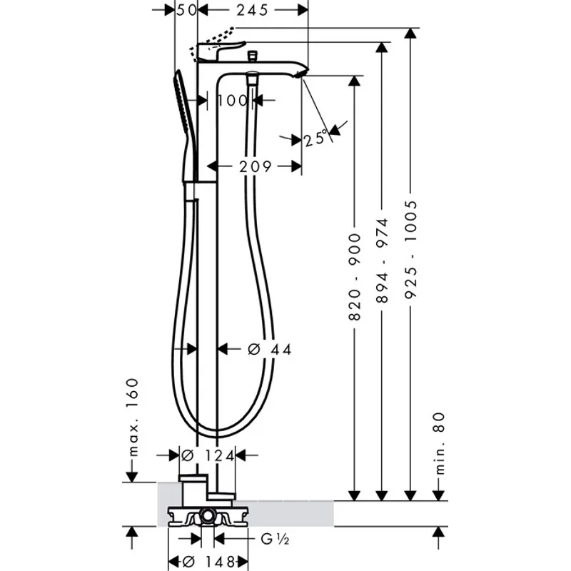 Hansgrohe Metris Floor Standing Bathtub Mixer (HG31471000)