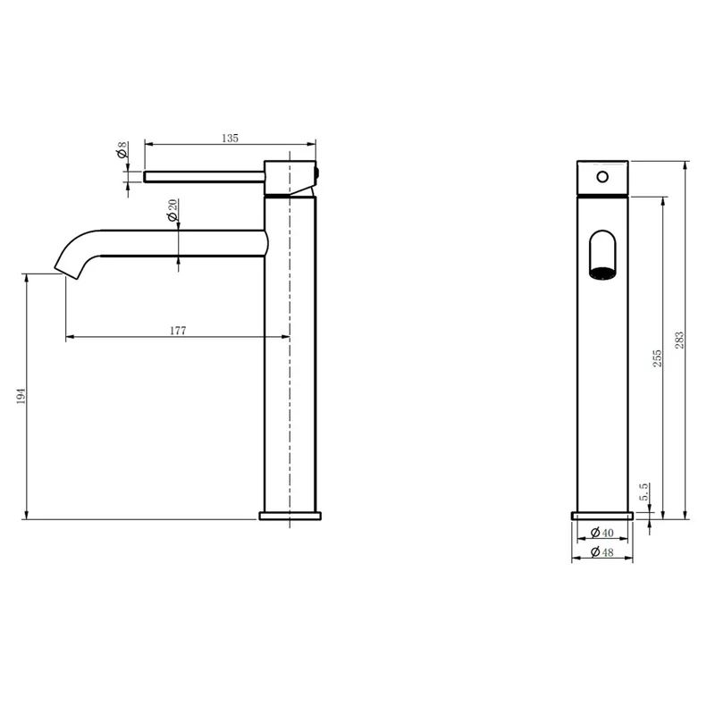 Luxes ORI-1100CP Stainless Steel Tall Basin Mixer (Chrome Finish)